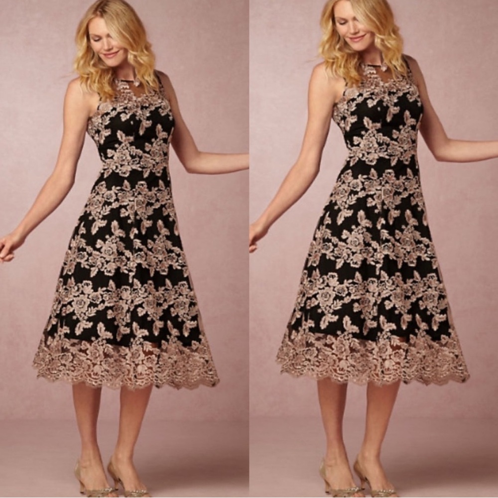 Anthropologie Hitherto Elegant Black and Pink Lace Dress size 8